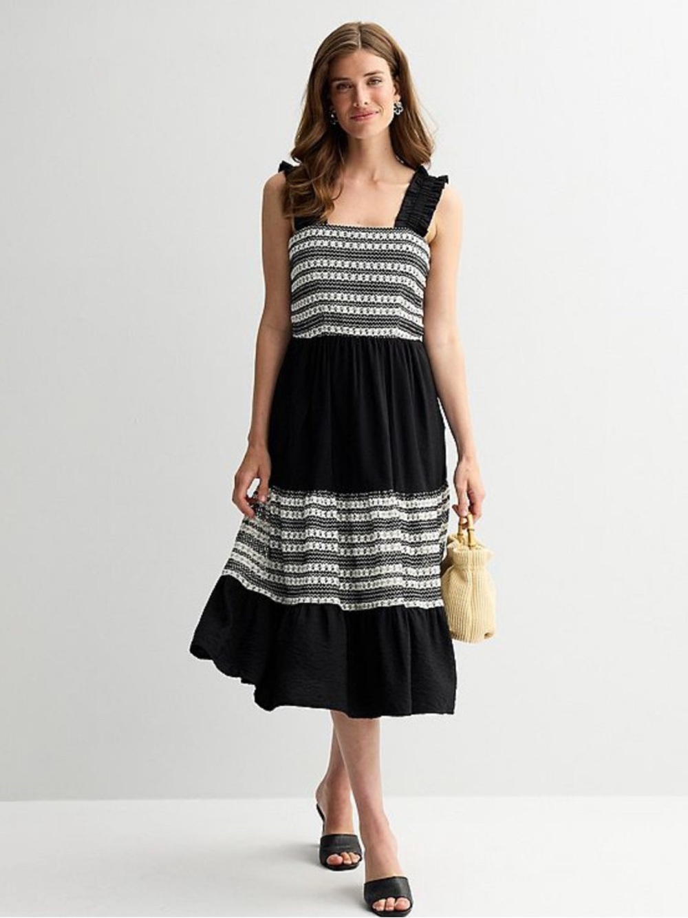 Black & White Tiered Smocked Sundress